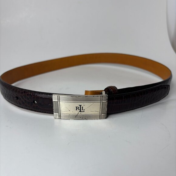 Lauren Ralph Lauren Accessories - Ralph Lauren Brown Leather Belt Size S Textured Silver-tone Buckle RL Initials